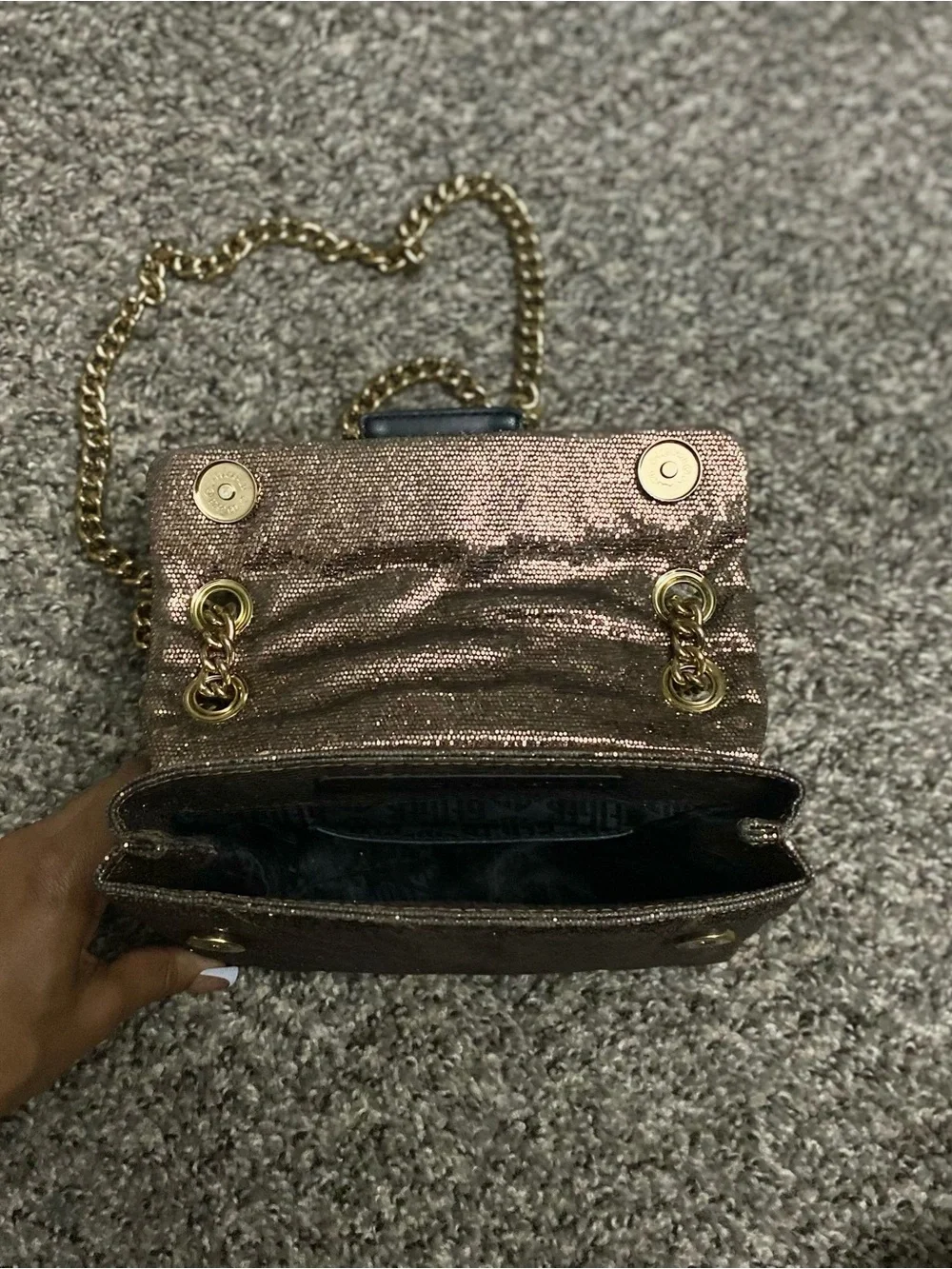 Kurt Geiger Quilted Metallic Brown Gold Chain Shoulder Purse